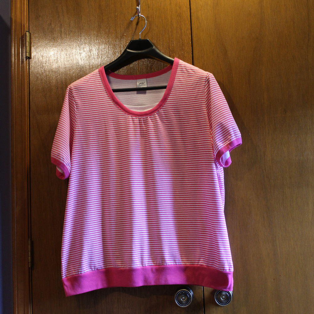 Just My Size 2X Pink and White Striped SS Top